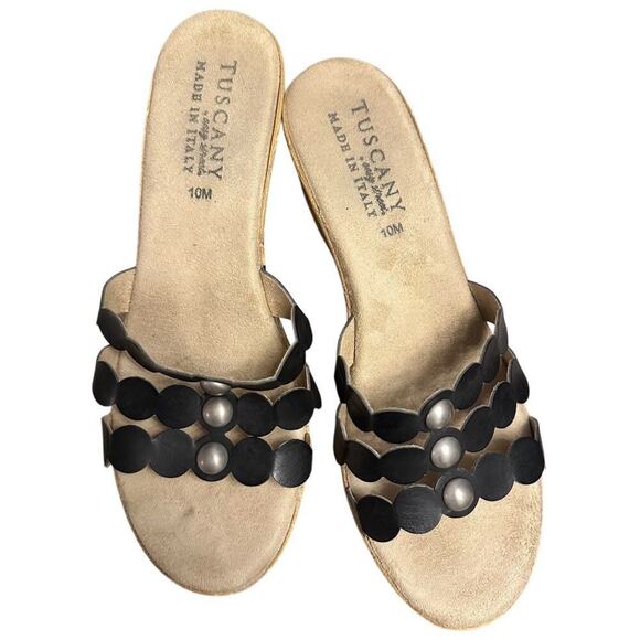 Tuscany Easy Street Black Cork Slip On Platform Wedges Slides Sandals 10M Boho - Picture 16 of 16